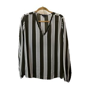 Riley & James Olive Green White Striped Long Sleeve Boho Peasant Top Womens XXL